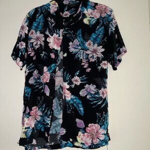 Black floral button shirt SMALL